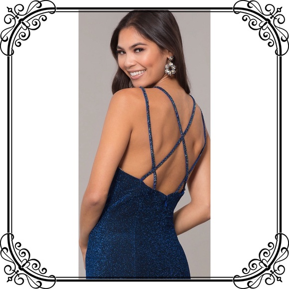 ๐NWT Blue Full Length Glitter Prom Dress W/ Train - Picture 4 of 8